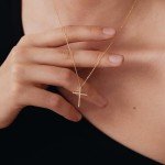 Dainty 14K Gold Diamond Cross Necklace for Women