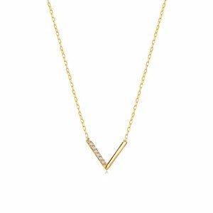 14k Gold V-Shaped Diamond Necklace for Women