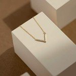 14k Gold V-Shaped Diamond Necklace for Women