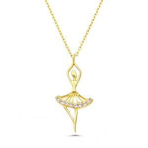 Elegant 14K Gold Ballerina Dancer Necklace