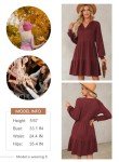 Dokotoo Womens Dresses 2024 Long Sleeve Ruched Notched V Neck Textured Casual Dress Fall Loose Tiered Ruffle A-Line Flowy Swing Solid Color Cute Mini Babydoll Tunic Short Dress Red Small