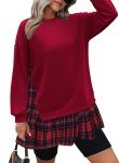 Zeagoo Oversized Sweatshirt Crewneck Hoodie Dress Women Long Sleeve Essential Preppy Hoodie Patchwork Dress Red M