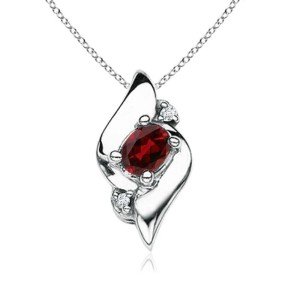 Oval Garnet and Diamond Pendant Necklace for Women