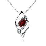 Oval Garnet and Diamond Pendant Necklace for Women
