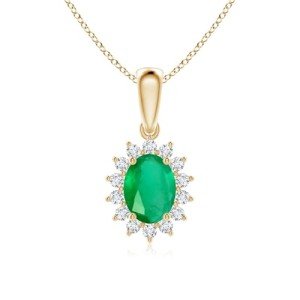 Natural Emerald Halo Pendant Necklace in Gold