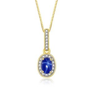 14K Yellow Gold Halo Necklace with Blue Sapphire