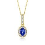 14K Yellow Gold Halo Necklace with Blue Sapphire