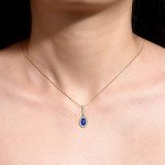 14K Yellow Gold Halo Necklace with Blue Sapphire