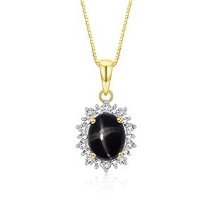 14K Gold Diamond & Black Star Sapphire Necklace