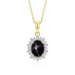 14K Gold Diamond & Black Star Sapphire Necklace