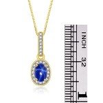 14K Yellow Gold Halo Necklace with Blue Sapphire