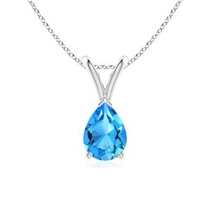 Natural V-Bale Pear-Shaped Swiss Blue Topaz Pendant