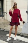 Zeagoo Oversized Sweatshirt Crewneck Hoodie Dress Women Long Sleeve Essential Preppy Hoodie Patchwork Dress Red M