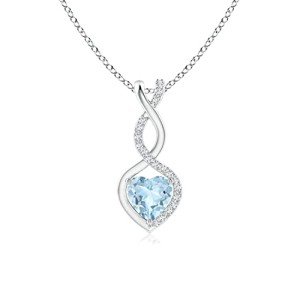 Aquamarine Heart Pendant Necklace with Diamonds