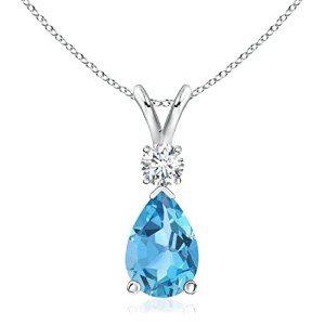 Swiss Blue Topaz Teardrop Pendant Necklace for Women