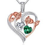 Personalized Rose Heart Birthstone Necklace for Women