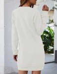 Vemubapis Women Crewneck Sweatshirt Dress Long Sleeve Casual Mini Dresses Pullover Pockets White S