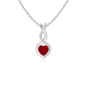 Ruby Heart Pendant Necklace with Diamonds in Silver