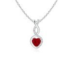Ruby Heart Pendant Necklace with Diamonds in Silver