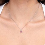 Ruby Heart Pendant Necklace with Diamonds in Silver