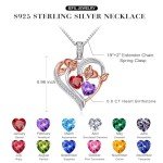 Personalized Rose Heart Birthstone Necklace for Women