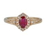 Elegant 10K Yellow Gold Ruby Diamond Engagement Ring