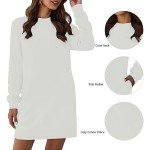 Vemubapis Women Crewneck Sweatshirt Dress Long Sleeve Casual Mini Dresses Pullover Pockets White S