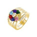 Personalized Gold Heart Name Ring with Birthstones