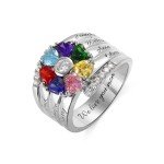 Personalized Gold Heart Name Ring with Birthstones