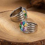 Personalized Gold Heart Name Ring with Birthstones