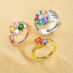 Personalized Gold Heart Name Ring with Birthstones