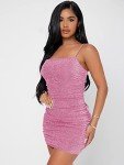Floerns Women's Glitter Sleeveless Ruched Party Clubwear Bodycon Mini Dress, Pink, Medium