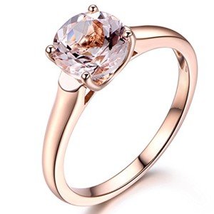 Morganite Gemstone 14K Rose Gold Wedding Rings