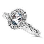 Aquamarine & Diamond Halo Ring in 14k White Gold