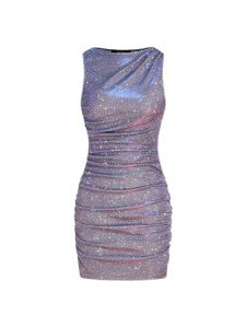 CIDER Star Glitter Ruched Mini Dress, Purple, Large