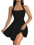 Milumia Women's Halter Mini Dress Backless A Line Flare Party Club Short Dresses, Black, Medium