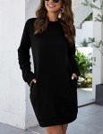 Black Long Sleeve Crewneck Sweatshirt Dress for Women