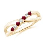 Ruby and Diamond Crossover Ring in Yellow Gold