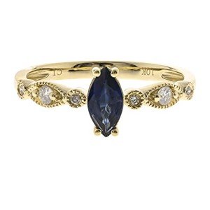 Blue Sapphire & Diamond Engagement Ring in 10K Gold
