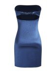 ZAFUL Women Tube Satin Mini Dress Bodycon Backless Silk Wedding Guest Cocktail Dresses, Navy Blue, Large