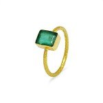 18K Yellow Gold Square Real Emerald Ring for Women