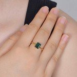 18K Yellow Gold Square Real Emerald Ring for Women