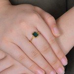 18K Yellow Gold Square Real Emerald Ring for Women