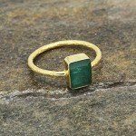 18K Yellow Gold Square Real Emerald Ring for Women