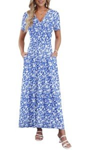 Bohemian Floral Summer Maxi Dress with Pockets