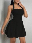 Milumia Women's Halter Mini Dress Backless A Line Flare Party Club Short Dresses, Black, Medium