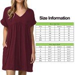 Jayscreate Women's Summer Tshirt Dress Babydoll Casual Mini Tunic Ruched Pleated Red Aline Flowy Overall Dress for Women with Pockets Loose Fit
