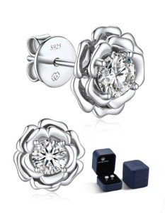 Elegant Flower Stud Earrings in White Gold