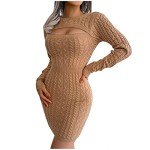 Yihaojia Womens 2023 Fall Sweater Dresses Elasticity V Neck Bodycon Cable Knit Mini Dresses Long Sleeve Elegant Oversized Red Pullover Jumper