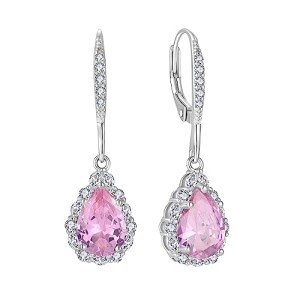 Sterling Silver Halo Teardrop Earrings with Cubic Zirconia